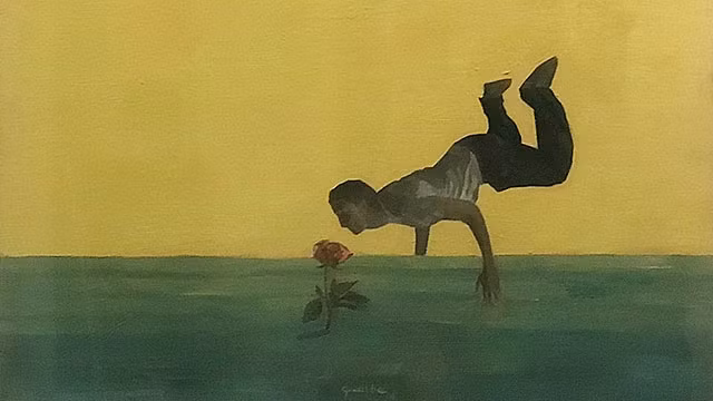 Tác phẩm “Ngắm hoa” tại triển lãm.