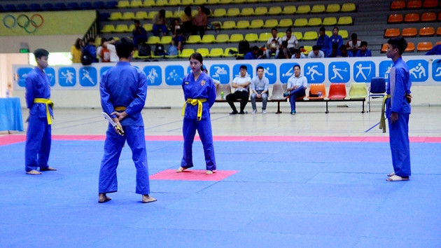 Các vận động viên thi đấu tại Giải Vovinam các câu lạc bộ Hà Nội năm 2018.