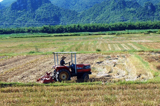 Nông dân xã Mai Hóa, huyện Tuyên Hóa (Quảng Bình) làm đất chuẩn bị cho vụ sản xuất mới.