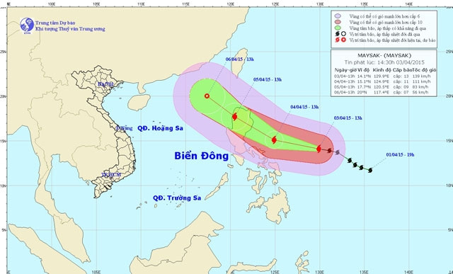Đường đi của siêu bão Maysak. (Ảnh: nchmf)