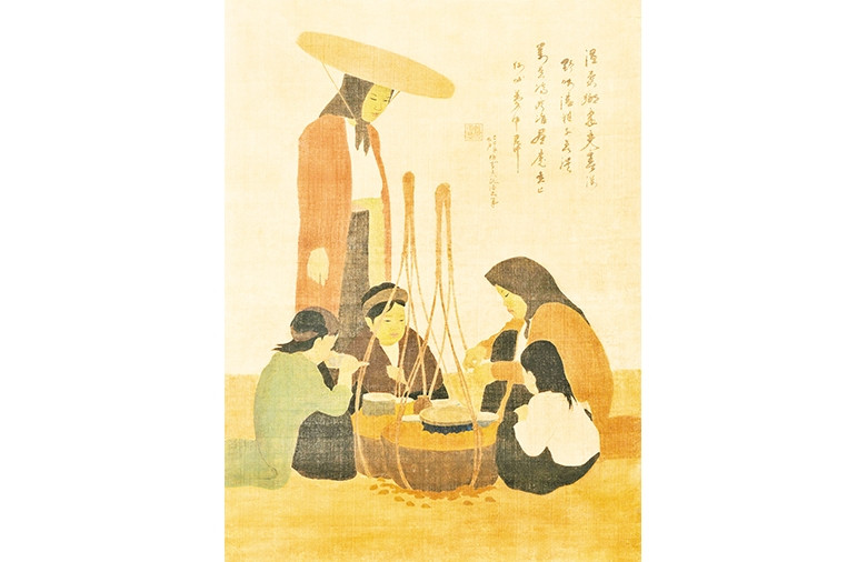 Tác phẩm Người bán ốc, Nguyễn Phan Chánh, mực và bột mầu trên lụa, 88cm x 65,5cm, 1929.