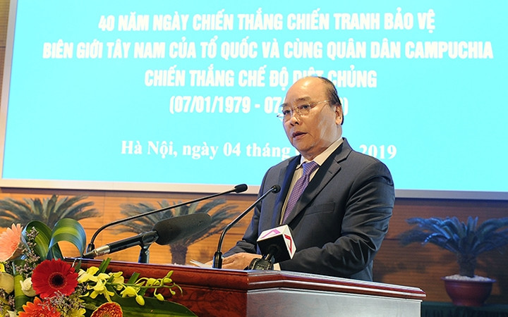 Thủ tướng Chính phủ Nguyễn Xuân Phúc phát biểu tại Lễ kỷ niệm 40 năm Ngày chiến thắng chiến tranh bảo vệ biên giới Tây Nam của Tổ quốc và cùng quân, dân Cam-pu-chia chiến thắng chế độ diệt chủng (7-1-