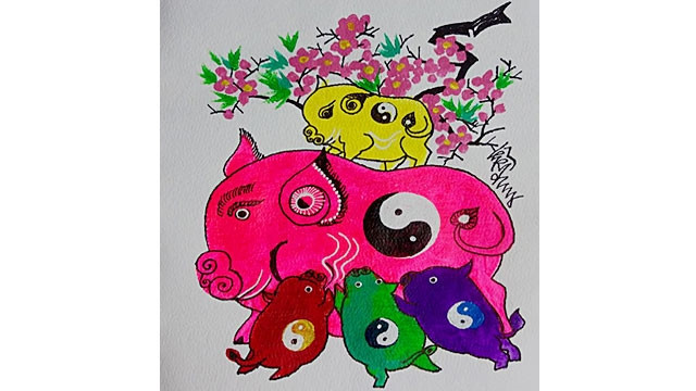 Một bức tranh đàn lợn sum vầy của họa sĩ Lê Trí Dũng.