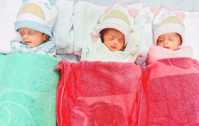 Đây là trường hợp hiếm muộn, thụ tinh trong ống nghiệm với kết quả sinh ba.