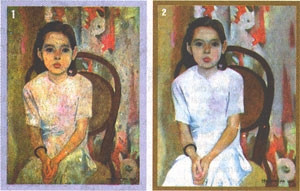 Bức "Em Thuý" trước và sau khi phục chế.