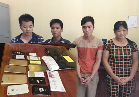 Các đối tượng cùng tang vật vụ án.