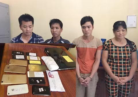 Các đối tượng cùng tang vật vụ án.