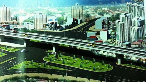 Phối cảnh cầu vượt đi qua khu vực Đàn Xã Tắc.