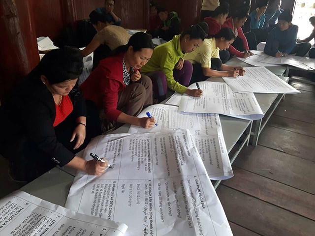 Nông dân tham gia tập huấn ứng phó với thiên tai, thích ứng với BĐKH.