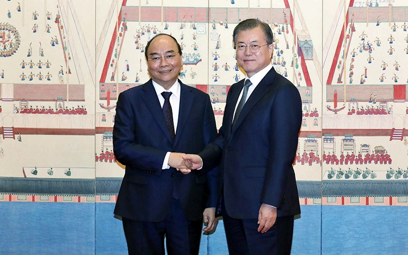 Thủ tướng Nguyễn Xuân Phúc và Tổng thống Hàn Quốc Mun Chê In. Ảnh: Thống Nhất (TTXVN)