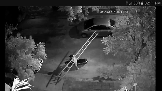 Nam thanh niên vác thang tre đi ăn trộm giữa phố.