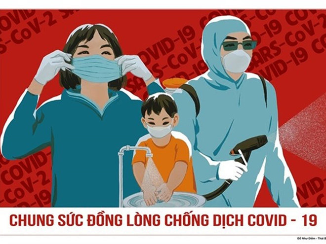 Tác phẩm "Chung sức đồng lòng chống Covid-19" của họa sĩ Đỗ Như Điềm.