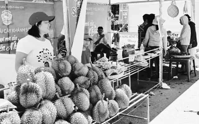 Quầy sầu riêng của xã Thành Sơn tại Lễ hội trái cây Khánh Sơn lần thứ nhất năm 2019.