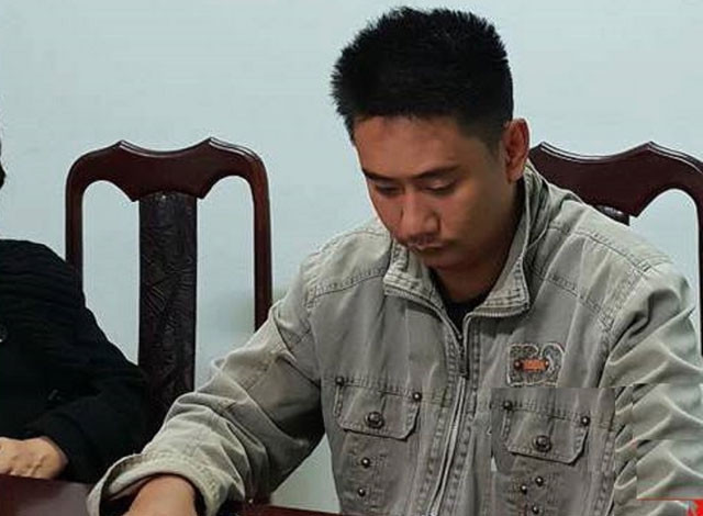 Đối tượng Nguyễn Cường Quốc tại cơ quan công an.