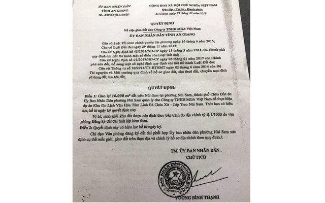 Quyết định số 29006 do ông Nguyễn Phi Tiến làm giả của UBND tỉnh An Giang.