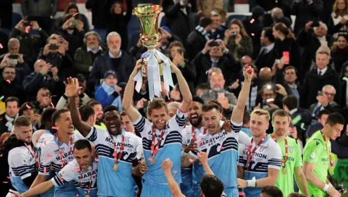 Các cầu thủ Lazio ăn mừng chức vô địch Copa Italia 2018-2019. (Ảnh: Reuters)