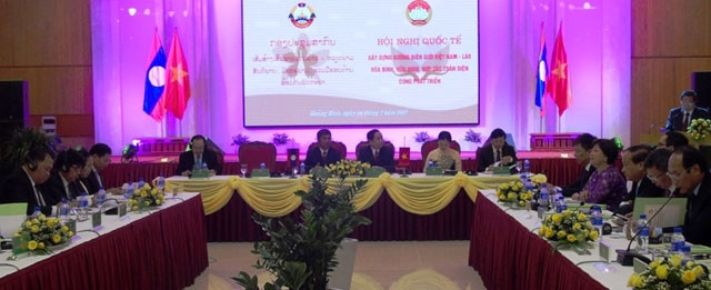 Quang cảnh Hội nghị quốc tế xây dựng đường biên giới Việt Nam - Lào hòa bình, hữu nghị, hợp tác.