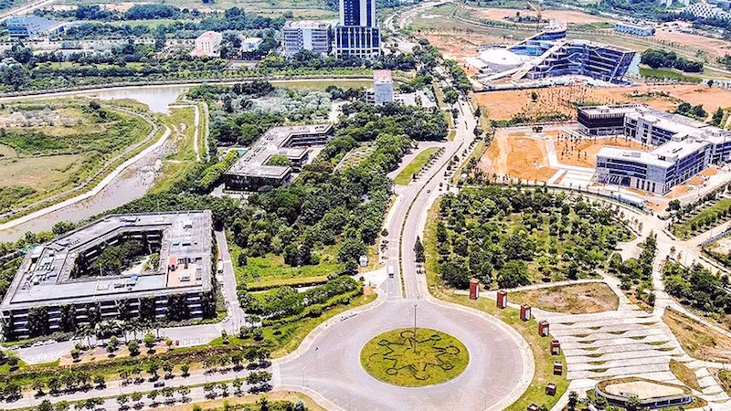 Một góc khu công nghệ cao Hòa Lạc (xã Hòa Lạc, thành phố Hà Nội) nhìn từ trên cao.