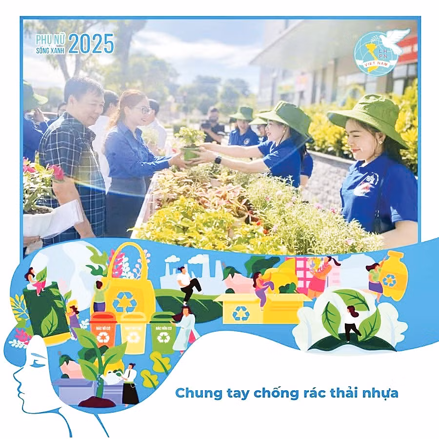 Hình ảnh trong một chương trình truyền thông chống rác thải nhựa, với hoạt động đổi rác nhựa lấy cây xanh tại tỉnh Thanh Hóa. Nguồn: Fanpage Phụ nữ sống xanh