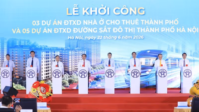 Thủ tướng Chính phủ Lê Minh Hưng và lãnh đạo thành phố Hà Nội phát động khởi công 5 dự án đường sắt đô thị và 3 dự án nhà ở cho thuê tại Hà Nội.