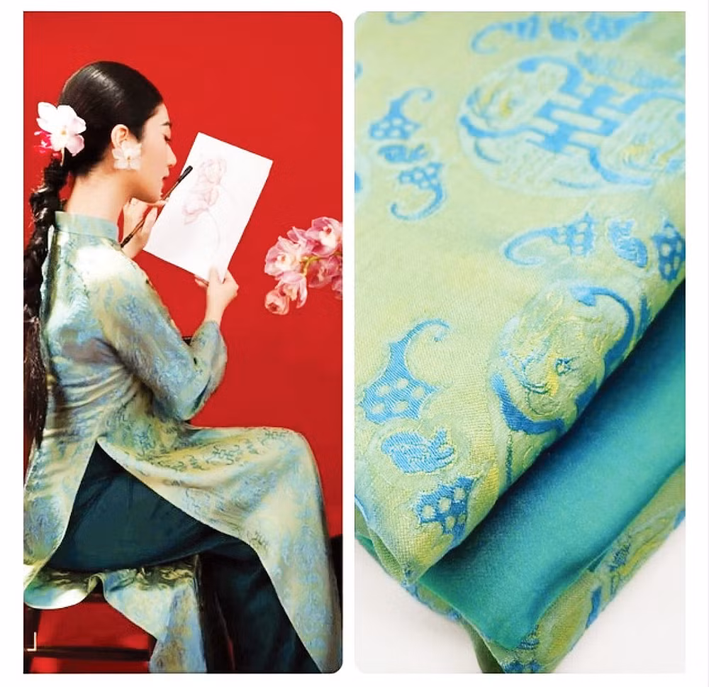 Lụa Nha Xá với chất liệu 100% tơ tằm cùng màu sắc, hoa văn thu hút. Ảnh: Nha Xa Silk