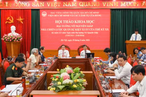 Hội thảo khoa học "Đại tướng Võ Nguyên Giáp-Nhà chiến lược quân sự kiệt xuất của thế kỷ XX". (Ảnh: THẾ ĐẠI)