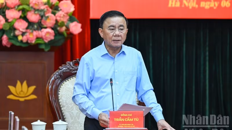 Đồng chí Trần Cẩm Tú, Ủy viên Bộ Chính trị, Thường trực Ban Bí thư. (Ảnh: DUY LINH)