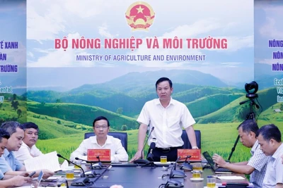 Cục trưởng Cục Trồng trọt và Bảo vệ thực vật Huỳnh Tấn Đạt (đứng) và Tổng Biên tập Báo Nông nghiệp và Môi trường Nguyễn Ngọc Thạch đồng chủ trì hội nghị.