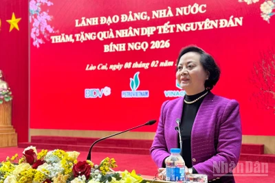 Phó Thủ tướng Phạm Thị Thanh Trà chúc Tết Đảng bộ, nhân dân tỉnh Lào Cai. (Ảnh: THANH SƠN)