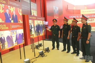 Đoàn cán bộ, sĩ quan Sư đoàn 3 (Quân khu 1) tham dự Triển lãm 80 năm thành tựu đất nước.