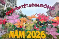 Cổng chào giới thiệu chợ hoa Tết Bình Đông. 