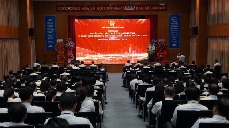 Quang cảnh Hội nghị sơ kết công tác thuế 6 tháng đầu năm và triển khai nhiệm vụ công tác thuế 6 tháng cuối năm 2025 Thuế Thành phố Hồ Chí Minh.