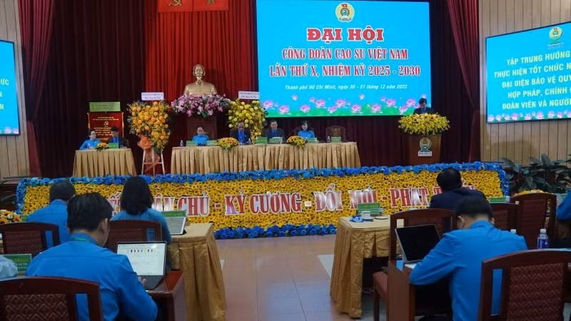 Quang cảnh Đại hội Công đoàn Cao-su Việt Nam lần thứ X, nhiệm kỳ 2025-2030 tại Thành phố Hồ Chí Minh.
