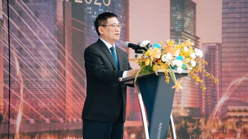 Ủy viên Trung ương Đảng, Phó Thủ tướng Chính phủ Hồ Đức Phớc phát biểu tại Lễ khánh thành Trung tâm Tài chính quốc tế Sài Gòn Marina.