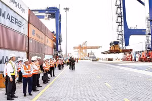 Cảng container quốc tế Hateco Hải Phòng hiện đủ năng lực khai thác tàu siêu lớn đến với Hải Phòng (Ảnh ĐÀM THANH)