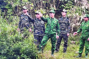 Đội nghiệp vụ hải quan cửa khẩu Lý Vạn, xã Lý Quốc, tỉnh Cao Bằng phối hợp lực lượng Bộ đội Biên phòng tuần tra địa bàn.