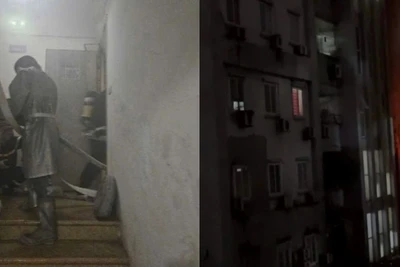 Đám cháy xảy ra tại tầng 4 chung cư 15B Đông Quan, phường Nghĩa Đô (Hà Nội).