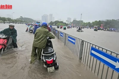 [Video] Hoàn lưu bão số 5 gây mưa lớn, Hà Nội ngập sâu nhiều tuyến phố 