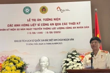 Thiếu tướng Vũ Hùng Vương, Anh hùng lực lượng vũ trang nhân dân, nguyên Phó Tổng Cục trưởng Tổng cục Cảnh sát nhân dân, nguyên Cục trưởng Cục cảnh sát phòng chống tội phạm về ma túy, Phó Chủ tịch thường trực Hội Cựu công an nhân dân Việt Nam tại lễ tri ân. (Ảnh: HNV)