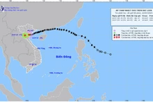 Bản đồ dự báo quỹ đạo và cường độ áp thấp nhiệt đới do Trung tâm Dự báo khí tượng thủy văn quốc gia phát lúc 20 giờ ngày 22/7.