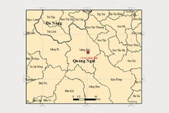 Bản đồ tâm chấn động đất M=4,5 tại xã Măng Bút, tỉnh Quảng Ngãi. (Nguồn: Trung tâm Báo tin động đất và Cảnh báo sóng thần, Viện Các khoa học trái đất)