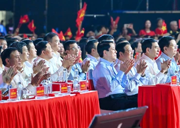 Chủ tịch nước Lương Cường dự tại điểm cầu Hà Nội. (Ảnh: THỦY NGUYÊN)