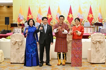 Chủ tịch nước Lương Cường chủ trì chiêu đãi cấp nhà nước Quốc vương Bhutan (ảnh Thủy Nguyên)
