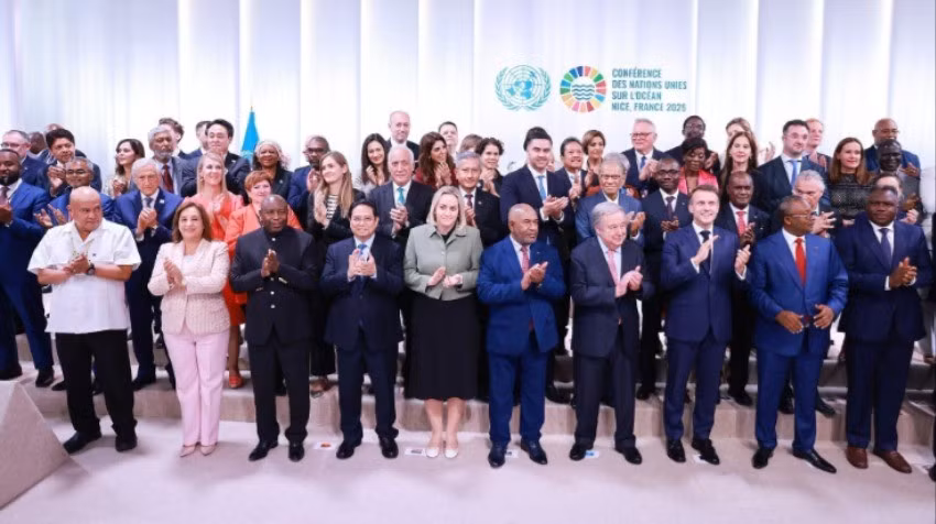 Thủ tướng Phạm Minh Chính và các Trưởng đoàn tham dự Hội nghị cấp cao về Đại dương của Liên hợp quốc lần thứ 3. (Ảnh TTXVN)