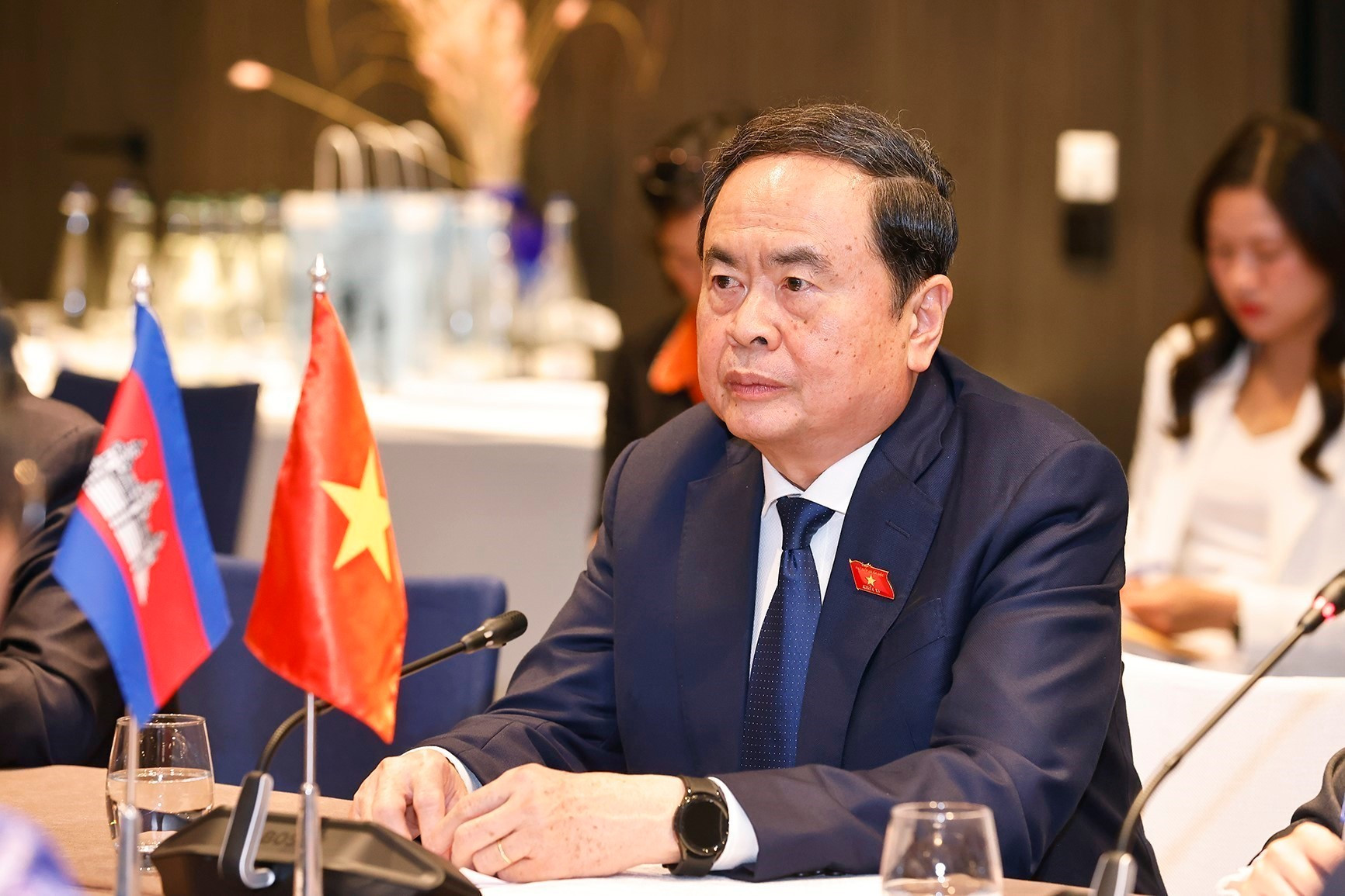 Chủ tịch Quốc hội Trần Thanh Mẫn phát biểu. (Ảnh: TTXVN) vna-potal-chu-tich-quoc-hoi-tran-thanh-man-hoi-kien-chu-tich-quoc-hoi-campuchia-8178573.jpg