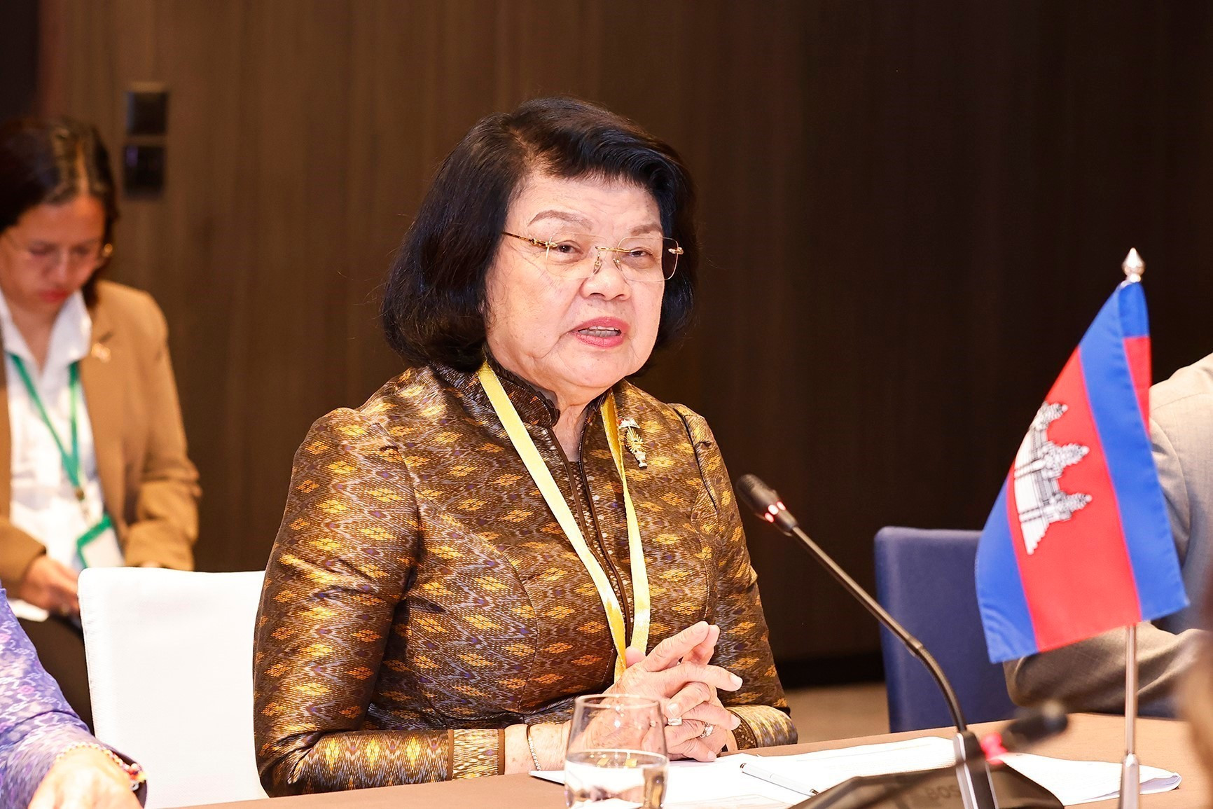 Chủ tịch Quốc hội Campuchia Samdech Maha Rathsapheathika Thipadei Khuon Sudary phát biểu. (Ảnh: TTXVN) vna-potal-chu-tich-quoc-hoi-tran-thanh-man-hoi-kien-chu-tich-quoc-hoi-campuchia-8178574.jpg