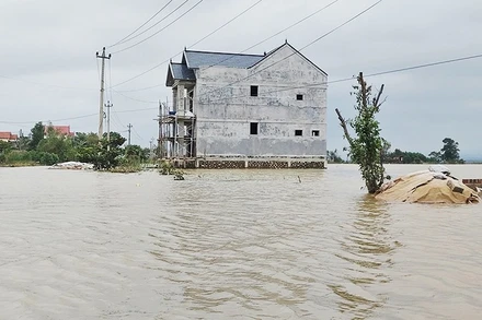 Nhà xây chống bão, vượt lũ đang trong giai đoạn hoàn thành ở xã Lệ Thủy (Quảng Trị).