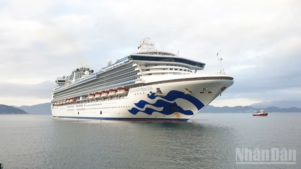 Tàu biển quốc tế Diamond Princess trên đường cập Cảng quốc tế Cam Ranh. (Ảnh: Sở Văn hóa, Thể thao và Du lịch tỉnh Khánh Hòa cung cấp)