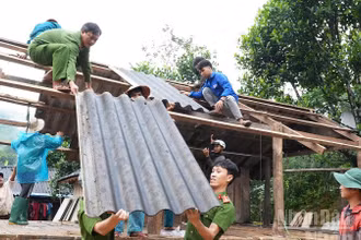 Công an xã Ba Tô (tỉnh Quảng Ngãi) giúp người dân xóa nhà tạm, nhà dột nát.