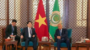 Chủ tịch nước Lương Cường gặp Tổng thư ký Liên đoàn Arab. (Ảnh: XUÂN KỲ)
